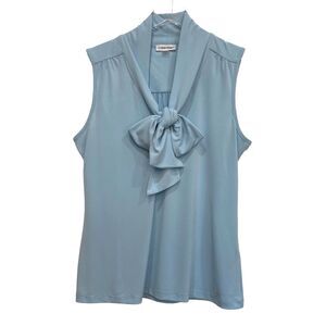 Calvin Klein Blue Knit Bow Tie Sleeveless Secretary Top Women's Size M